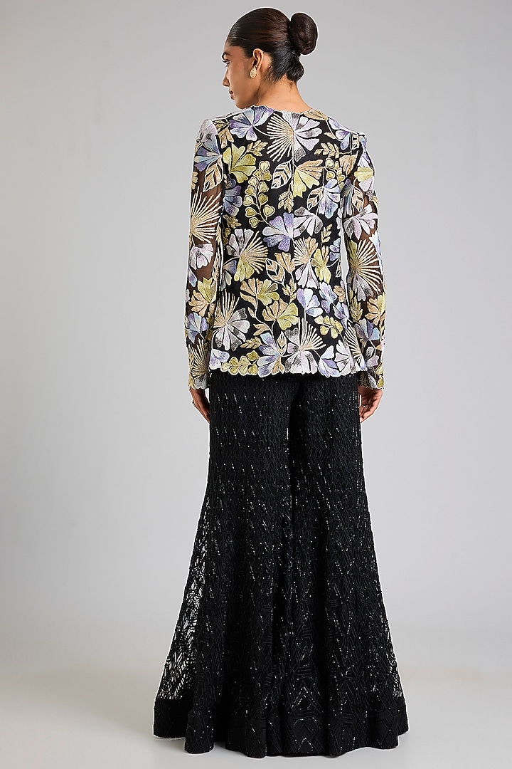 Black Crepe & Net Crystal Embroidered Bridal Sharara Set by Ritika Mirchandani at Pernia's Pop Up Shop