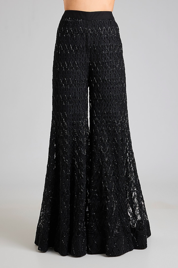 Black Crepe & Net Crystal Embroidered Bridal Sharara Set by Ritika Mirchandani at Pernia's Pop Up Shop