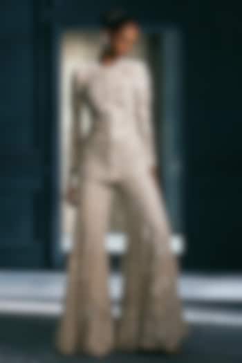 Ivory & Gold Crepe Crystal Embroidered Bridal Sharara Set by Ritika Mirchandani at Pernia's Pop Up Shop