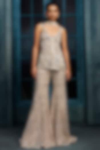 Ivory & Gold Crepe Crystal Embroidered Jacket Bridal Sharara Set by Ritika Mirchandani at Pernia's Pop Up Shop