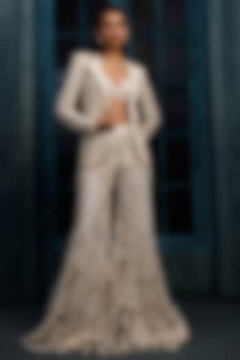 Ivory Crepe Crystal Embroidered Bridal Sharara Set by Ritika Mirchandani at Pernia's Pop Up Shop