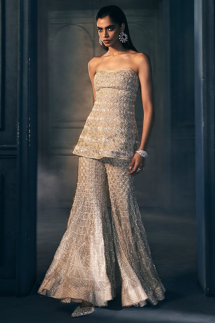 Lime & Silver Crepe Crystal Embroidered Bridal Sharara Set by Ritika Mirchandani at Pernia's Pop Up Shop