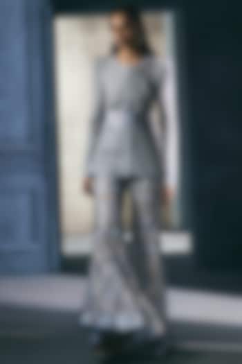 Ice Blue & Gold Crepe Crystal Embroidered Bridal Sharara Set by Ritika Mirchandani at Pernia's Pop Up Shop