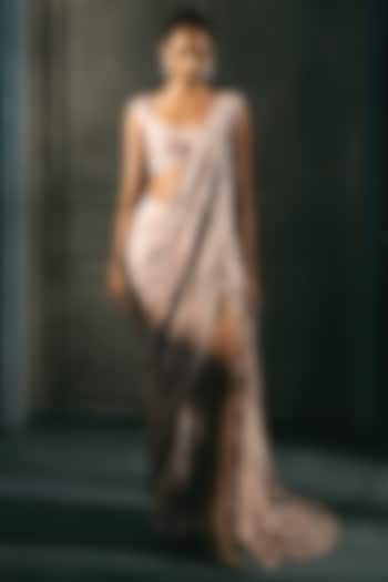 Blush Pink Crepe Crystal Embroidered Bridal Lehenga Saree Set by Ritika Mirchandani at Pernia's Pop Up Shop