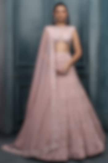 Blush Pink Crepe Crystal Embroidered Bridal Lehenga Set by Ritika Mirchandani at Pernia's Pop Up Shop