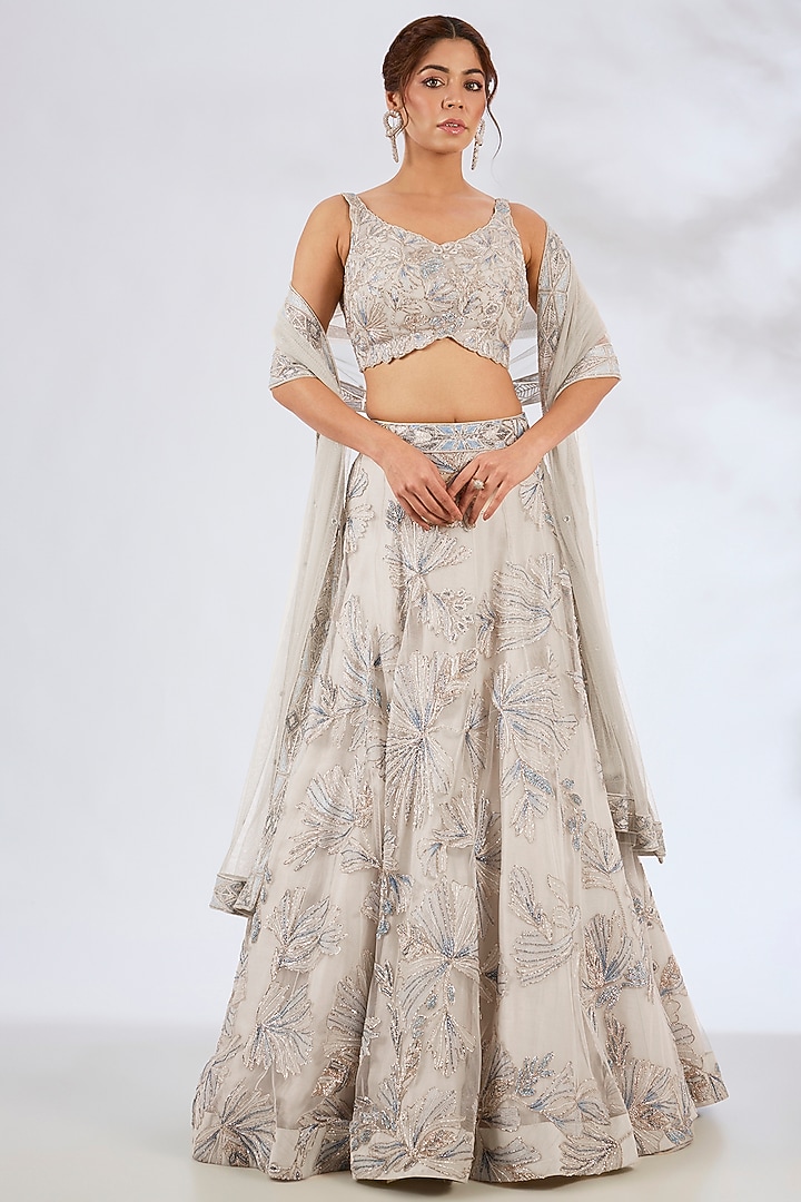 Ice Blue Net Bridal Lehenga Set by Ritika Mirchandani at Pernia's Pop Up Shop