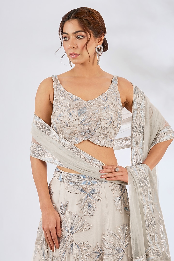 Ice Blue Net Bridal Lehenga Set by Ritika Mirchandani at Pernia's Pop Up Shop