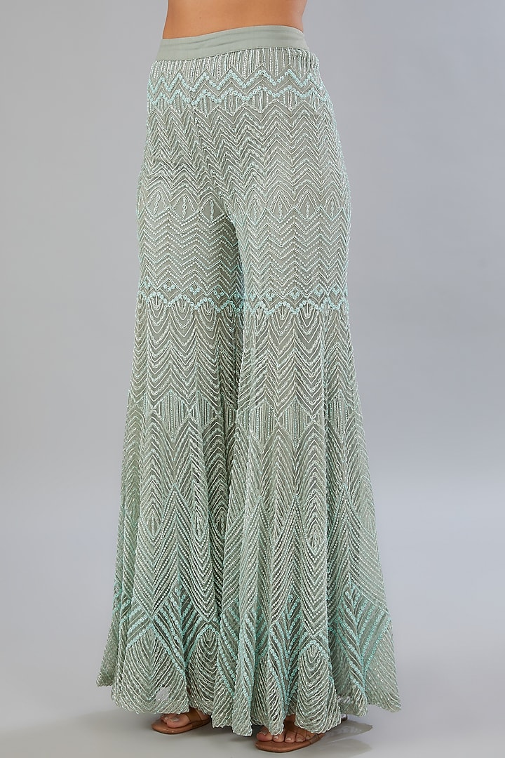 Blue Net & Crepe Hand Embroidered Bridal Sharara Set by Ritika Mirchandani at Pernia's Pop Up Shop