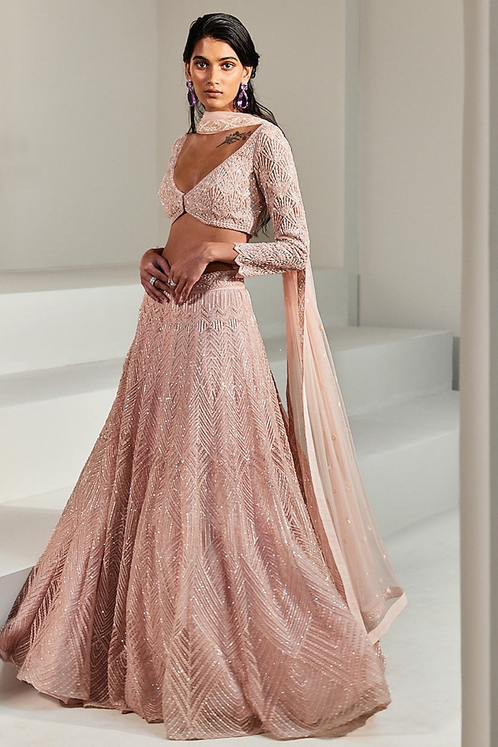 Rose Pink Embroidered Bridal Lehenga Set by Ritika Mirchandani at Pernia's Pop Up Shop
