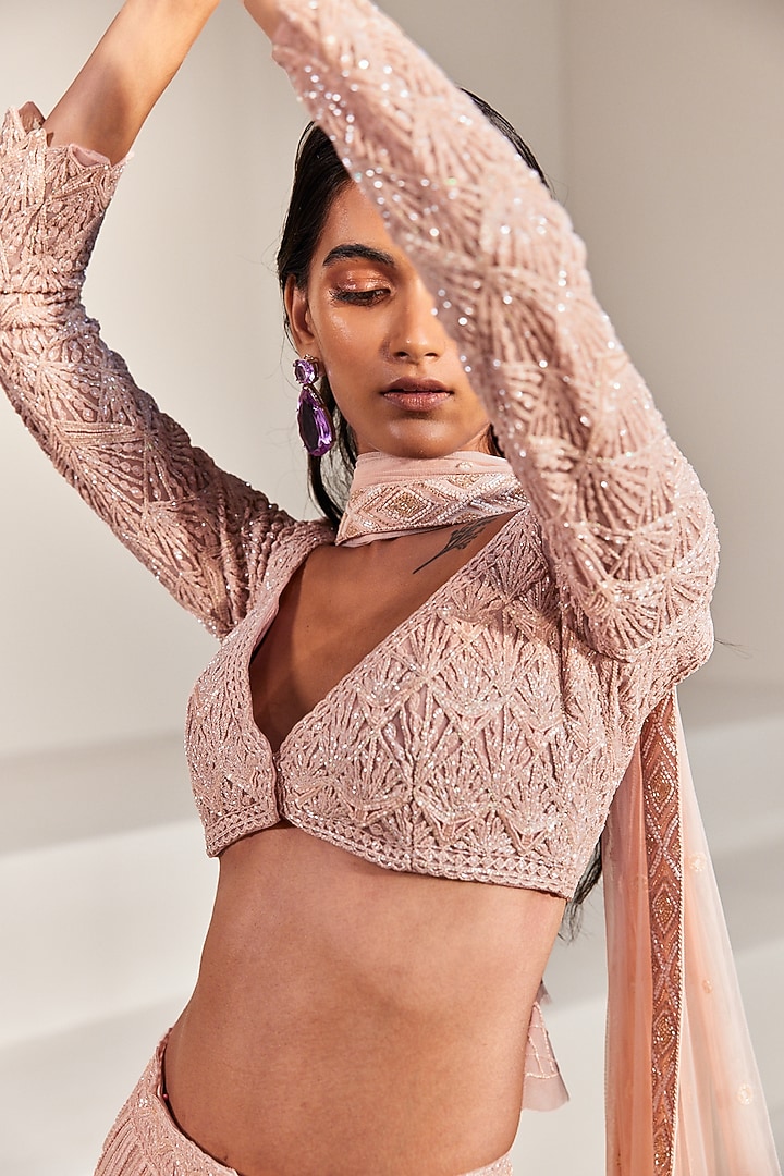 Rose Pink Embroidered Bridal Lehenga Set by Ritika Mirchandani at Pernia's Pop Up Shop