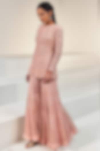 Rose Pink Net & Crepe Sharara Set by Ritika Mirchandani at Pernia's Pop Up Shop
