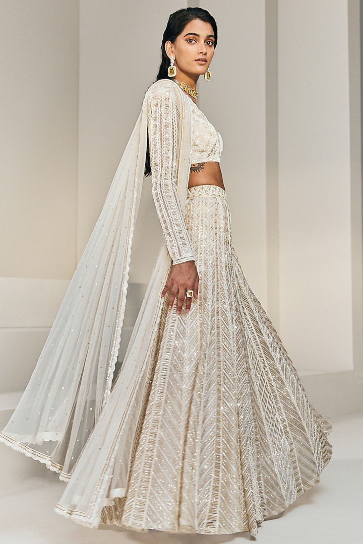 Ivory & Gold Crepe Bridal Lehenga Set by Ritika Mirchandani at Pernia's Pop Up Shop
