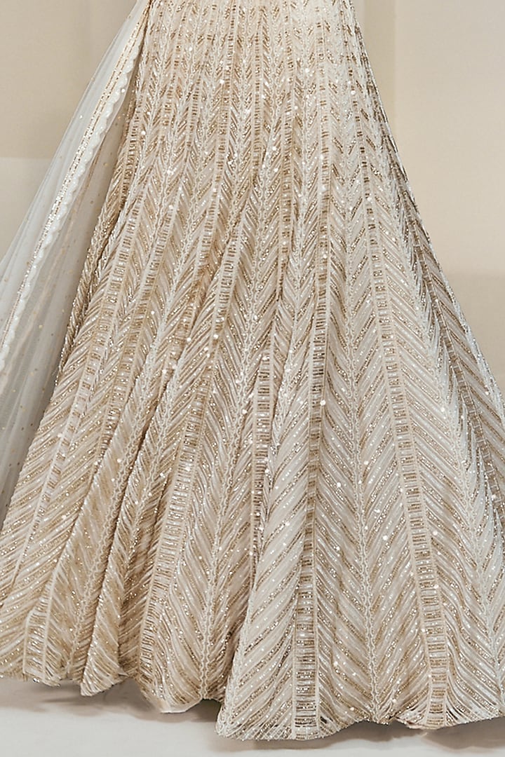 Ivory & Gold Crepe Bridal Lehenga Set by Ritika Mirchandani at Pernia's Pop Up Shop