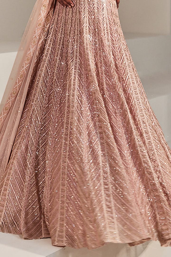Rose Pink Crepe Embroidered Bridal Lehenga Set by Ritika Mirchandani at Pernia's Pop Up Shop