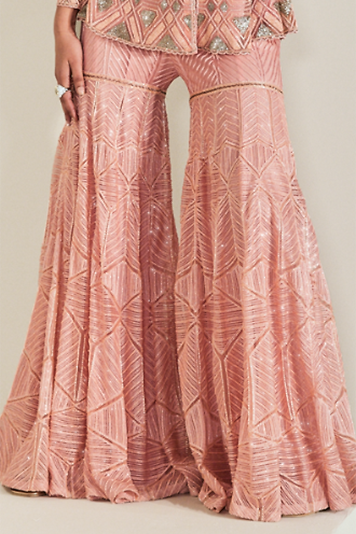 Coral Pink & Gold Crepe Bridal Sharara Set by Ritika Mirchandani at Pernia's Pop Up Shop