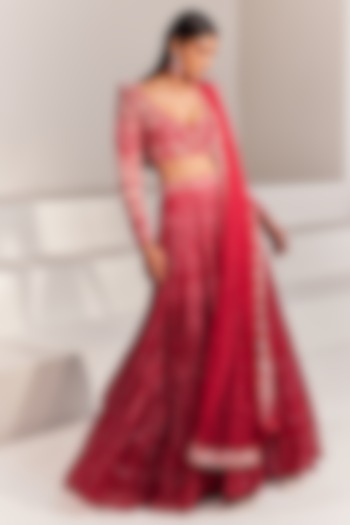 Magenta Hand Embroidered Bridal Lehenga Set by Ritika Mirchandani at Pernia's Pop Up Shop