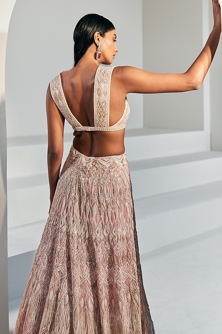 Rose Pink Georgette Embroidered Bridal Lehenga Set by Ritika Mirchandani at Pernia's Pop Up Shop