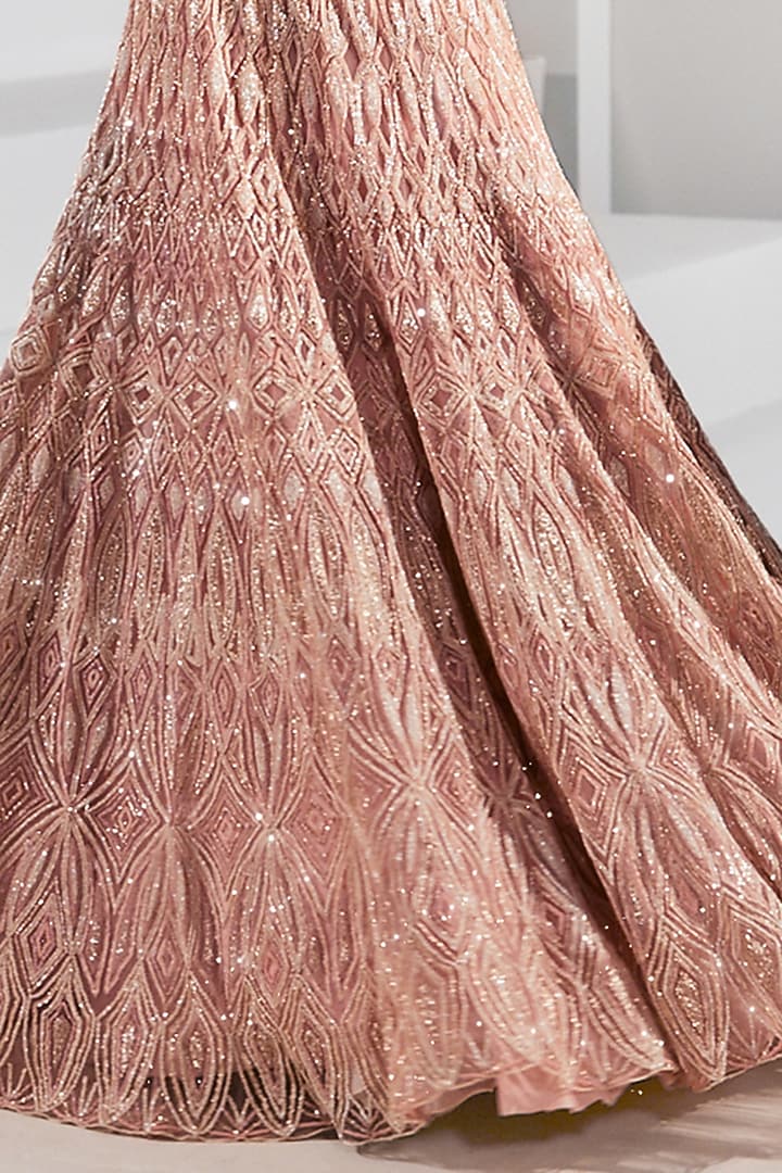 Rose Pink Georgette Embroidered Bridal Lehenga Set by Ritika Mirchandani at Pernia's Pop Up Shop