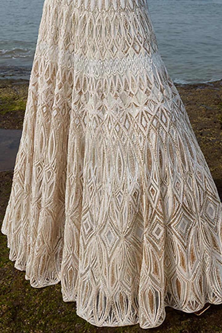 Light Grey Embroidered Bridal Lehenga Set by Ritika Mirchandani at Pernia's Pop Up Shop
