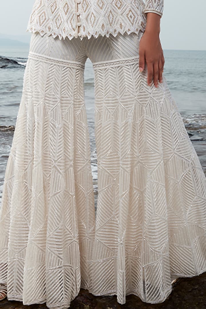 Ivory Georgette Bridal Sharara Set by Ritika Mirchandani at Pernia's Pop Up Shop