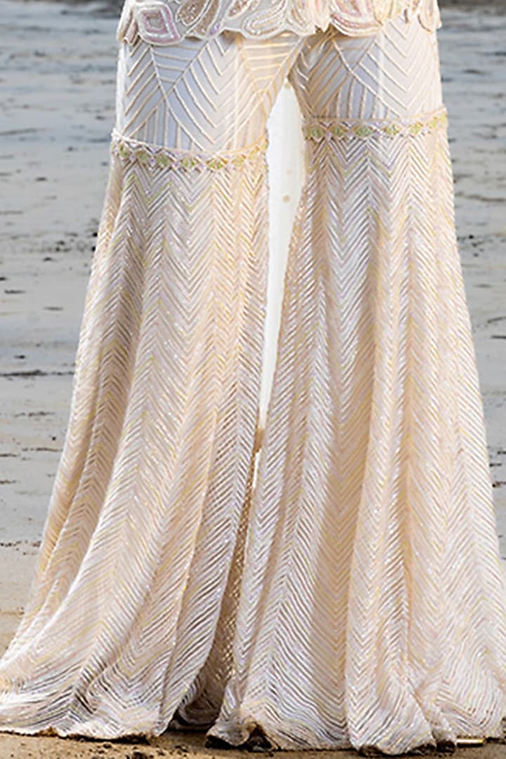 Ivory Double Georgette Bridal Sharara Set by Ritika Mirchandani at Pernia's Pop Up Shop