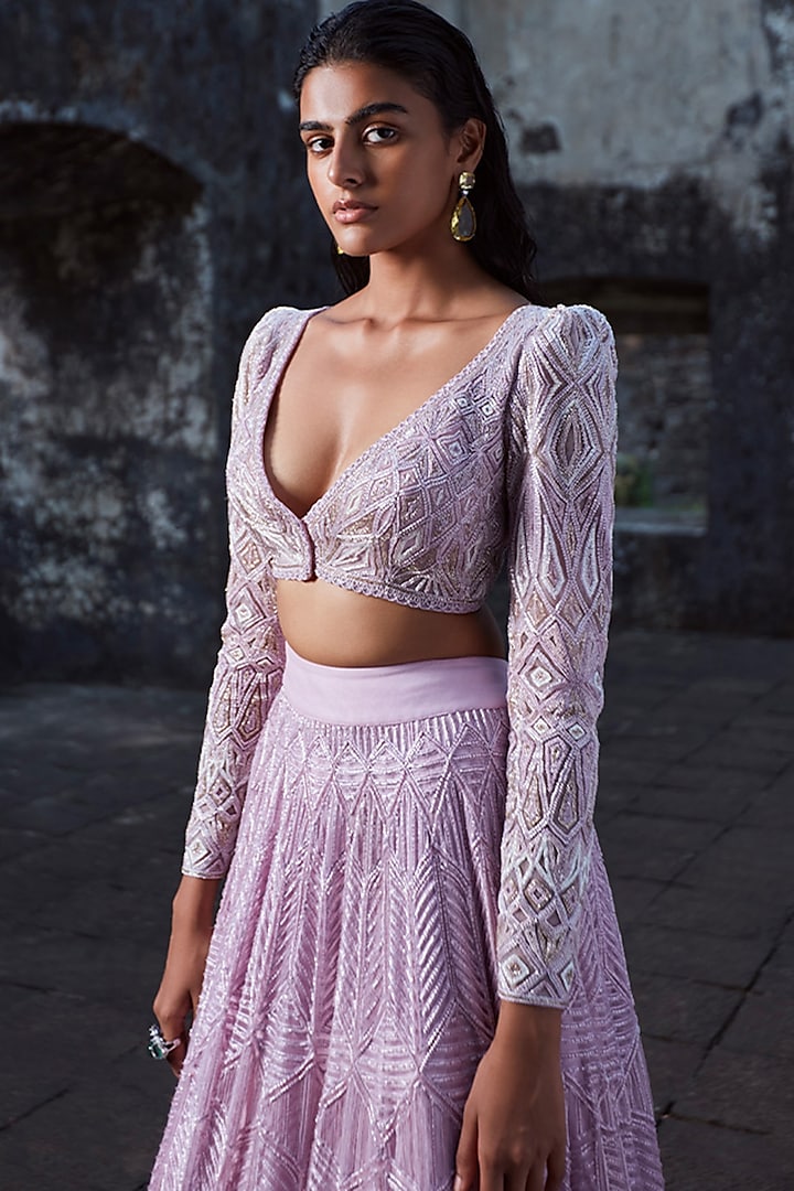 Lavender Hand Embroidered Bridal Lehenga Set by Ritika Mirchandani at Pernia's Pop Up Shop