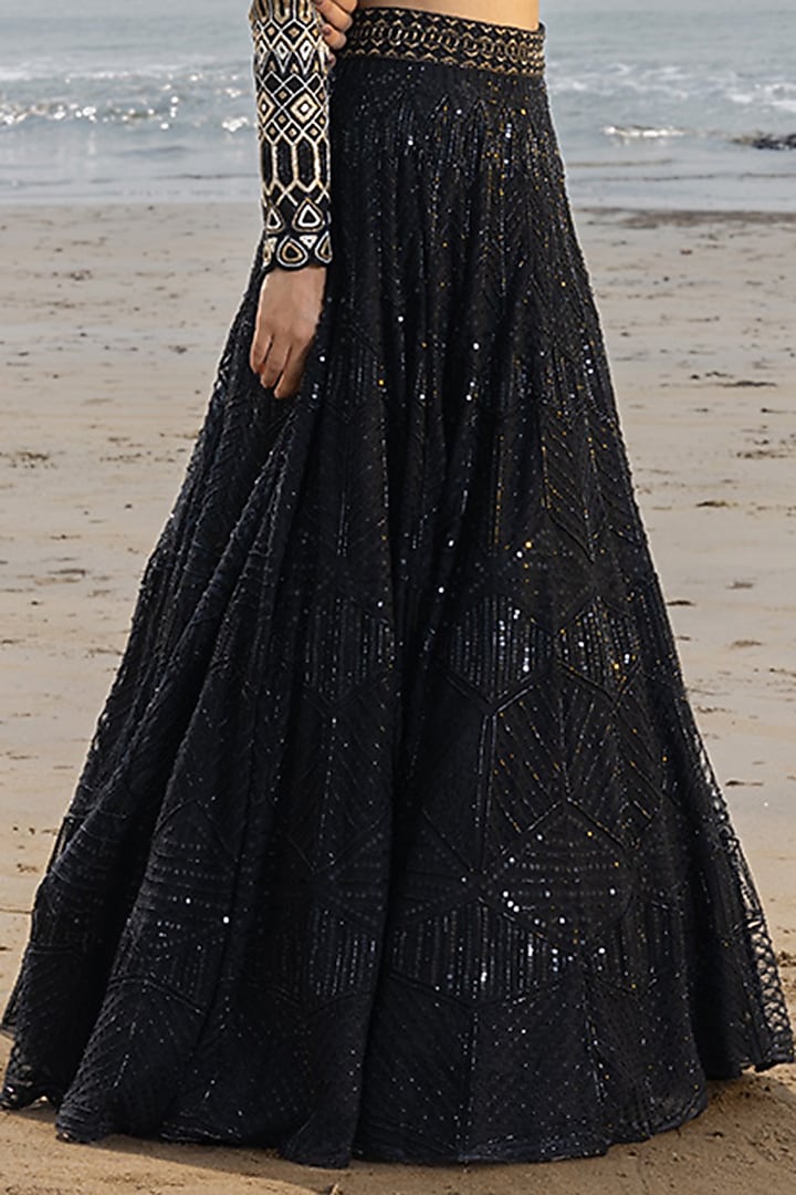 Black Hand Embroidered Bridal Lehenga Set by Ritika Mirchandani at Pernia's Pop Up Shop