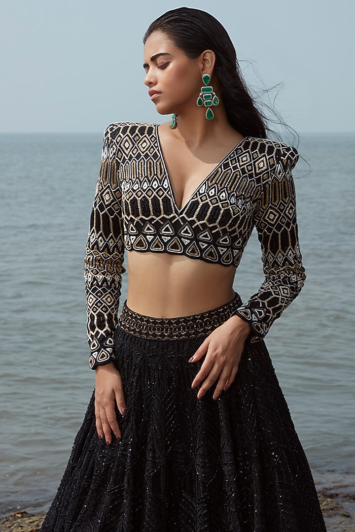 Black Hand Embroidered Bridal Lehenga Set by Ritika Mirchandani at Pernia's Pop Up Shop