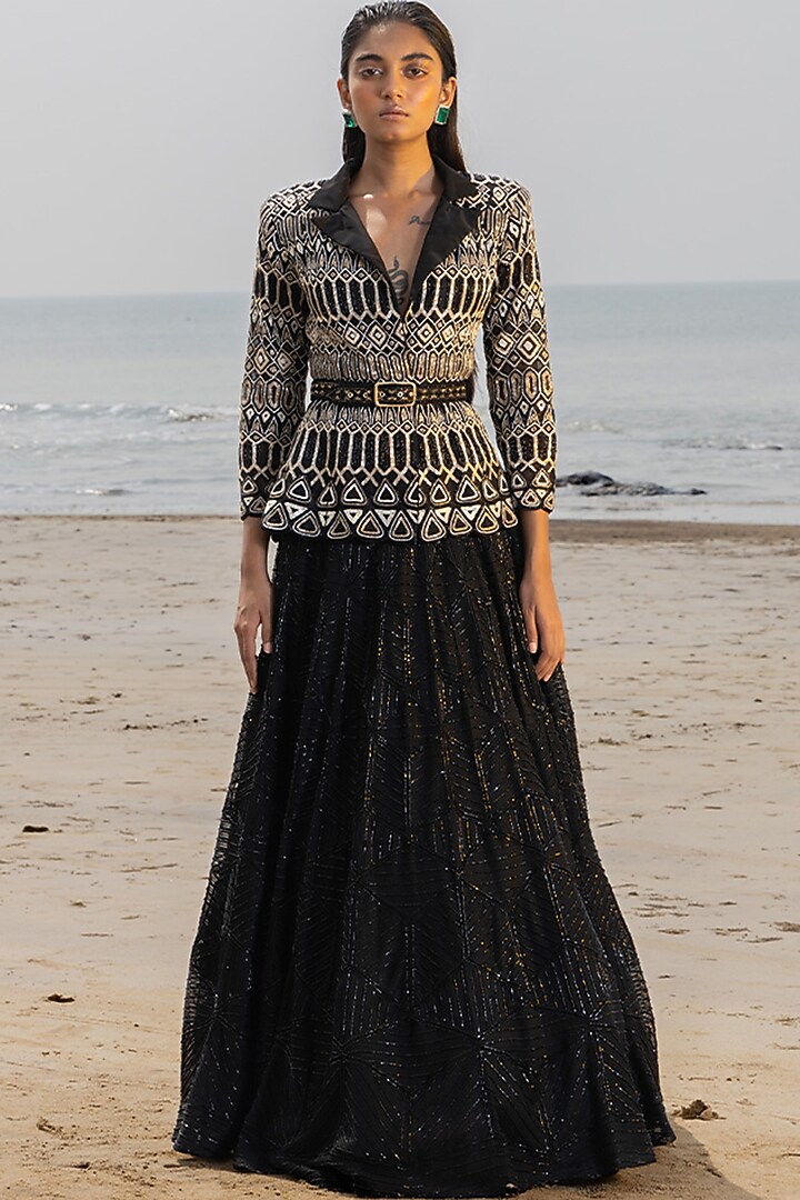 Black Double Georgette Bridal Lehenga Set by Ritika Mirchandani at Pernia's Pop Up Shop