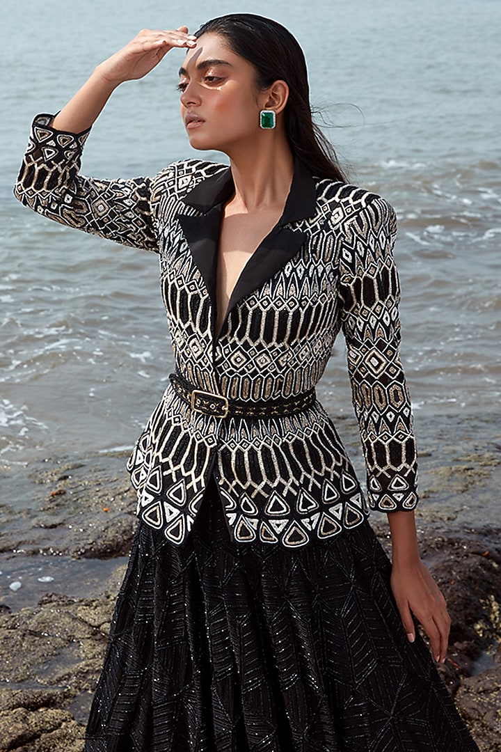 Black Double Georgette Bridal Lehenga Set by Ritika Mirchandani at Pernia's Pop Up Shop