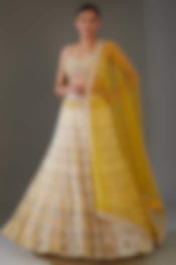 Yellow Net Embroidered Bridal Lehenga Set by Ritika Mirchandani at Pernia's Pop Up Shop
