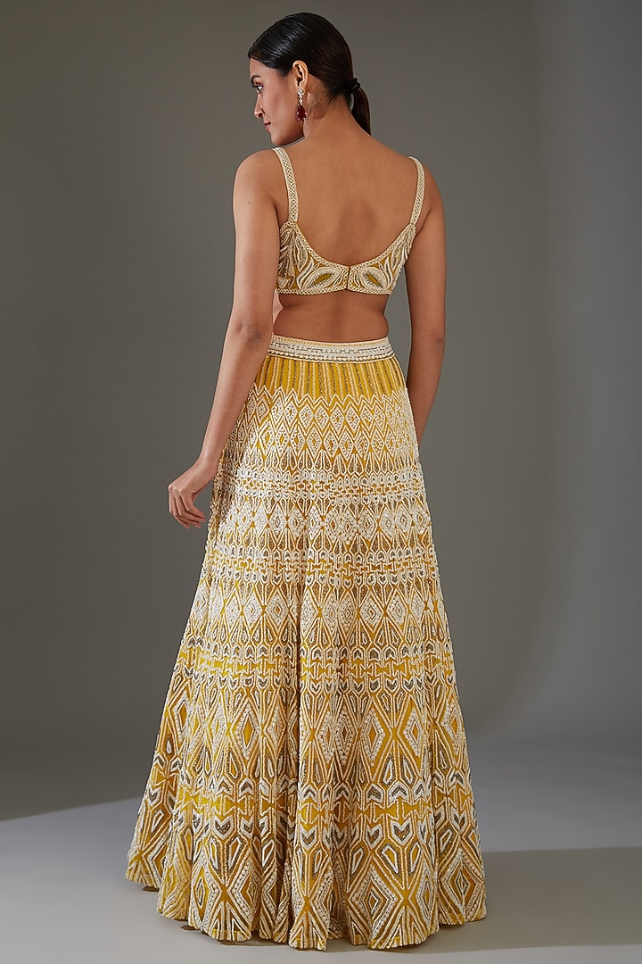 Yellow Net Embroidered Bridal Lehenga Set by Ritika Mirchandani at Pernia's Pop Up Shop