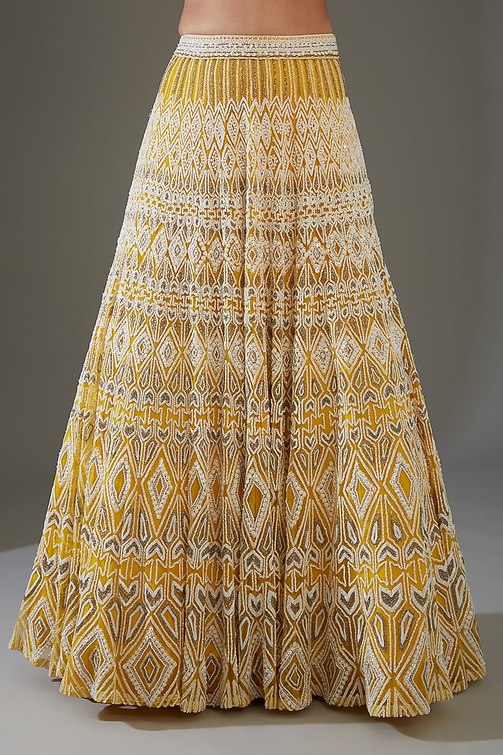 Yellow Net Embroidered Bridal Lehenga Set by Ritika Mirchandani at Pernia's Pop Up Shop