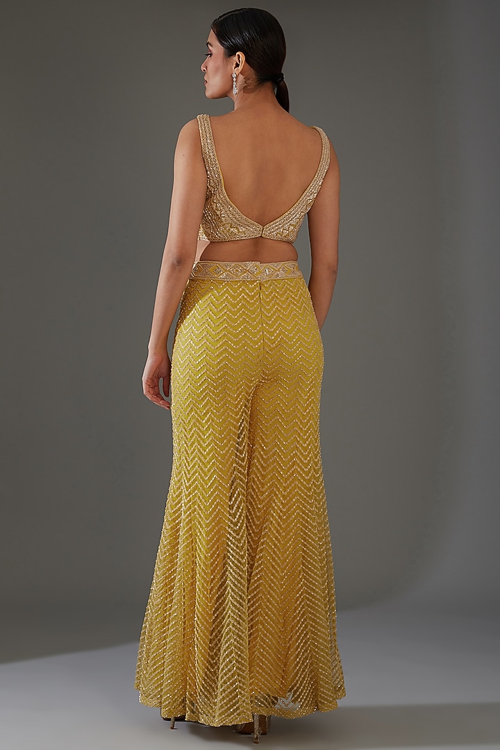 Yellow Net & Georgette Embroidered Jacket Set by Ritika Mirchandani at Pernia's Pop Up Shop