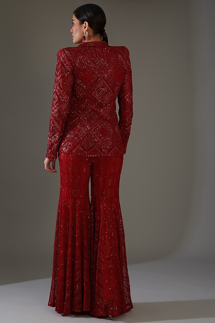 Red Double Georgette Bridal Sharara Set by Ritika Mirchandani at Pernia's Pop Up Shop