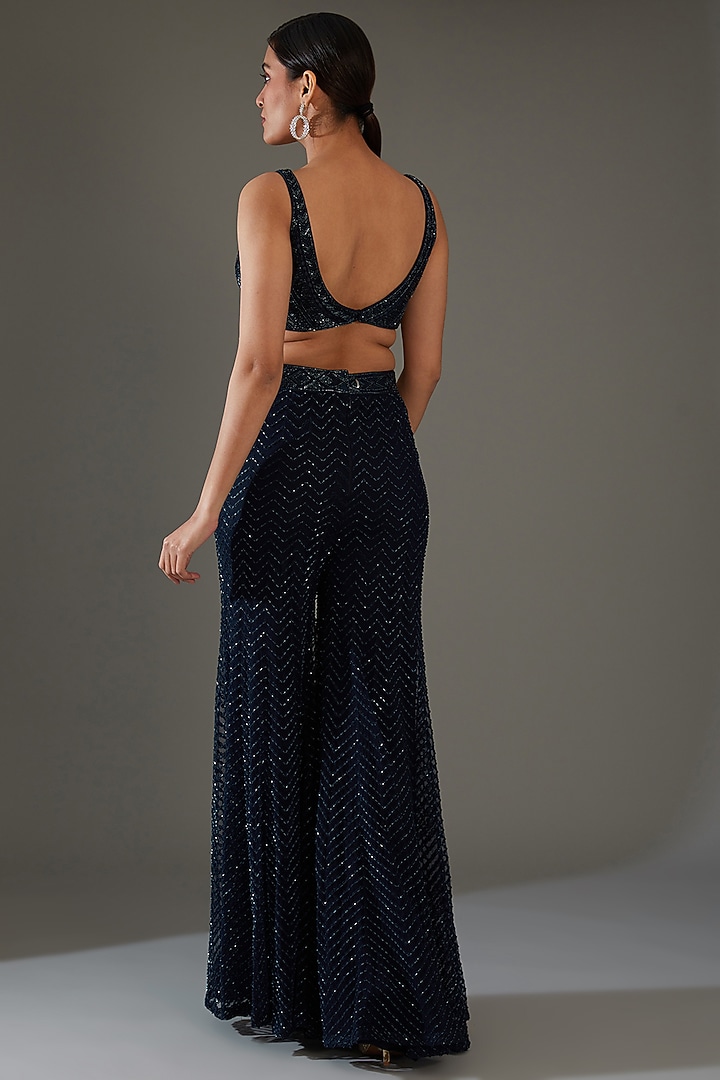 Dark Blue Double Georgette Embroidered Cape Set by Ritika Mirchandani at Pernia's Pop Up Shop