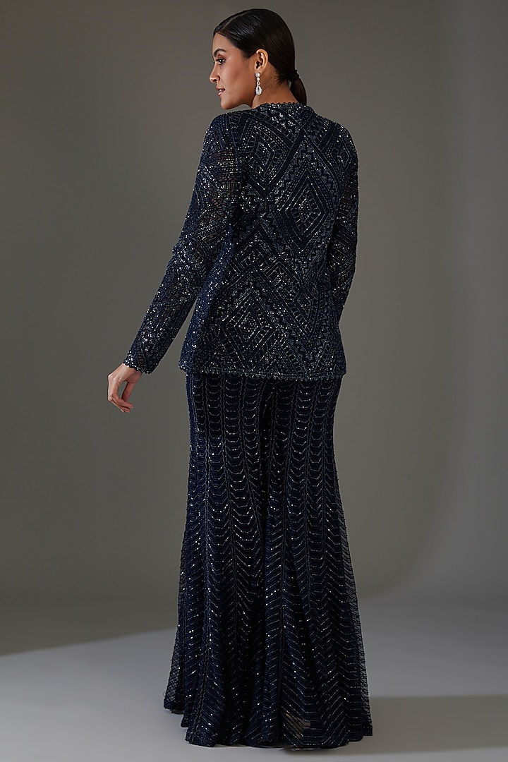Dark Blue Double Georgette Bridal Sharara Set by Ritika Mirchandani at Pernia's Pop Up Shop