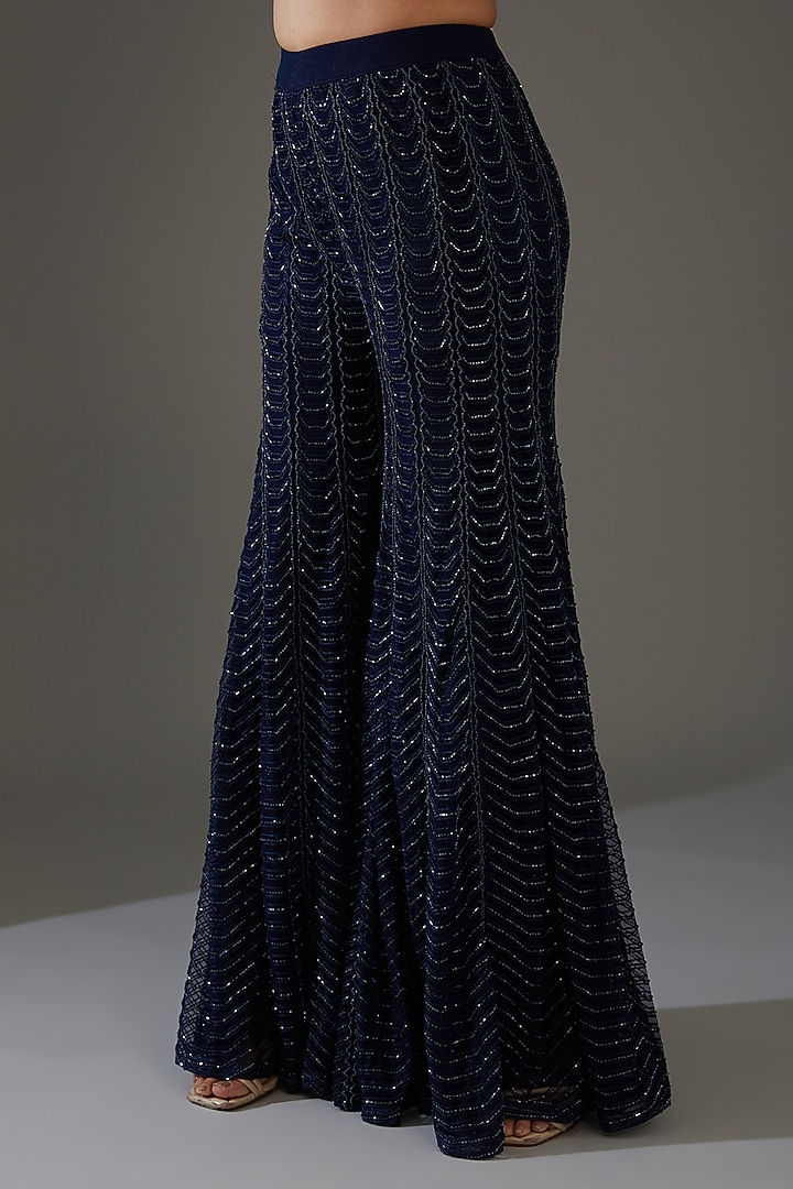 Dark Blue Double Georgette Bridal Sharara Set by Ritika Mirchandani at Pernia's Pop Up Shop