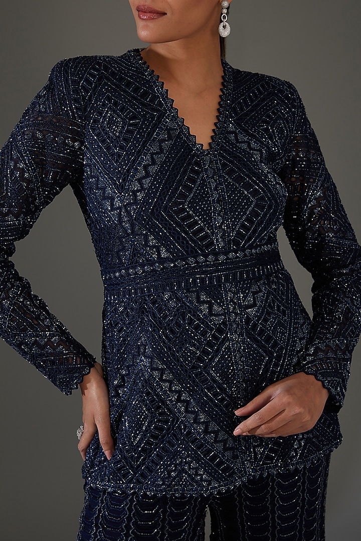 Dark Blue Double Georgette Bridal Sharara Set by Ritika Mirchandani at Pernia's Pop Up Shop