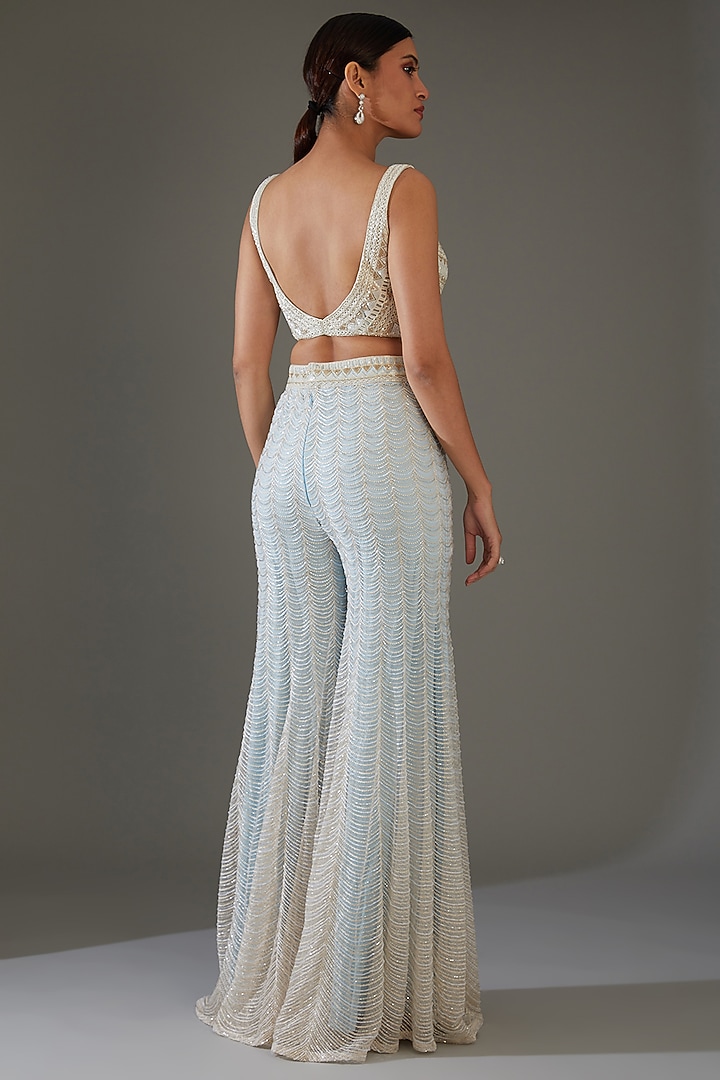 Ivory Net & Crepe Embroidered Cape Set by Ritika Mirchandani at Pernia's Pop Up Shop