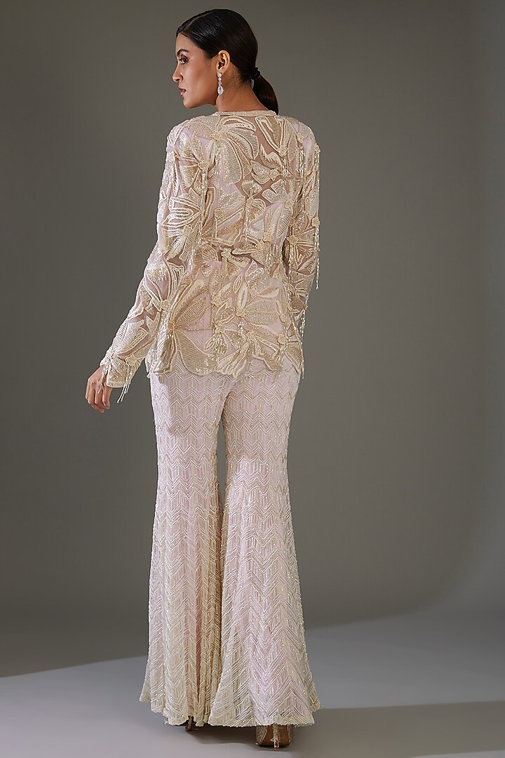 Ivory Double Georgette Embroidered Jacket Set by Ritika Mirchandani at Pernia's Pop Up Shop