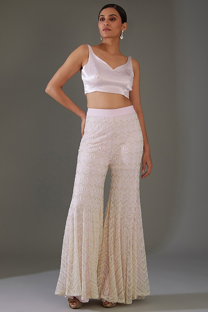 Ivory Double Georgette Embroidered Jacket Set by Ritika Mirchandani at Pernia's Pop Up Shop