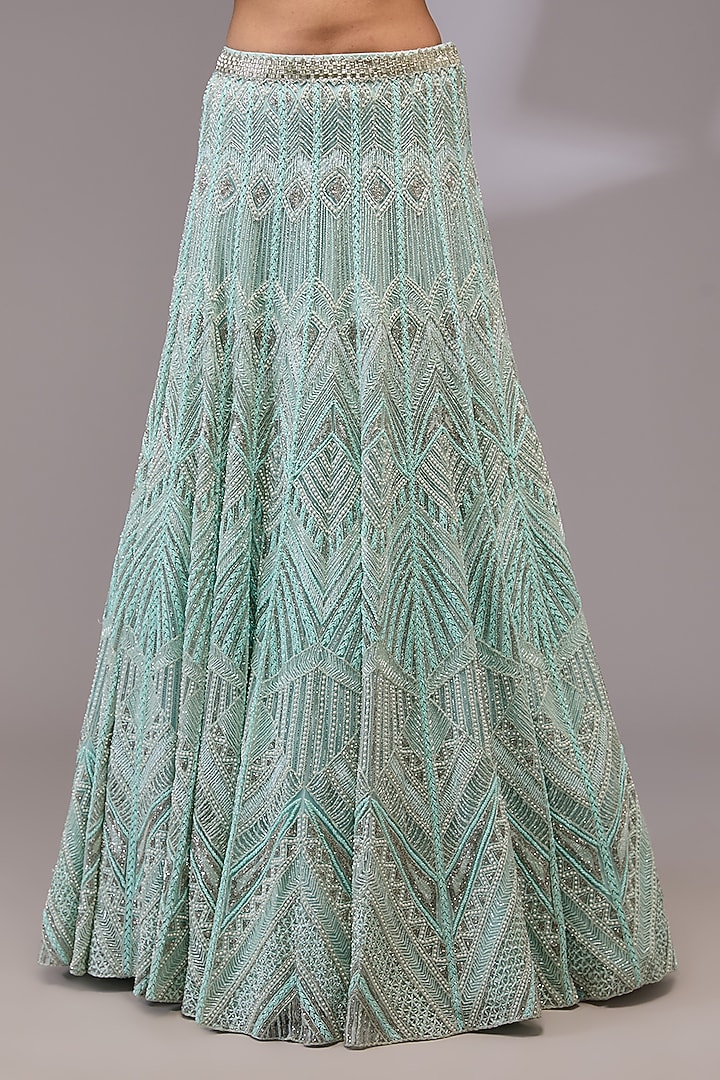Aqua Net Thread & Bugle Beads Embroidered Bridal Lehenga Set by Ritika Mirchandani at Pernia's Pop Up Shop