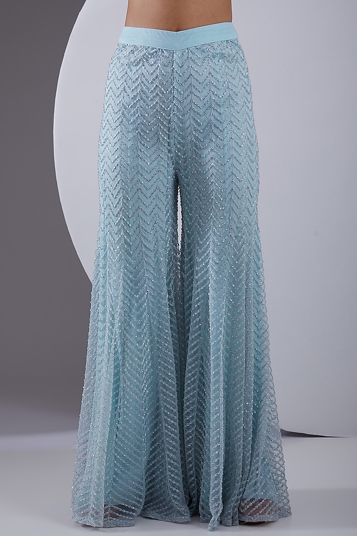 Ice Blue Crepe & Georgette Abstract Bridal Sharara Set by Ritika Mirchandani at Pernia's Pop Up Shop