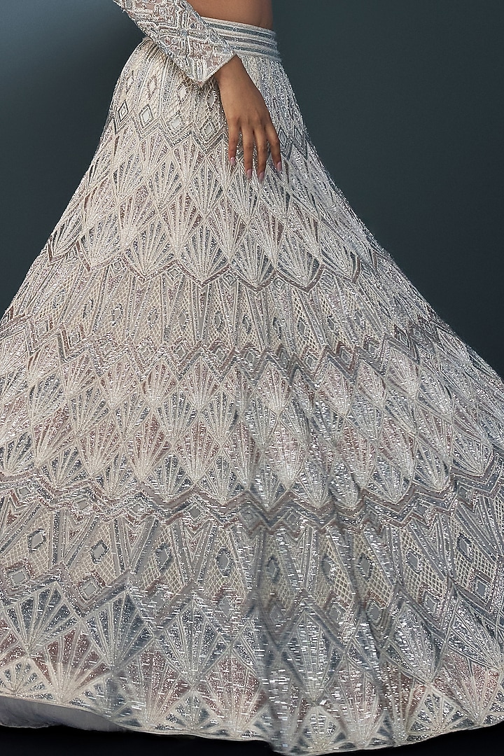 Ivory Double Georgette Crystal Embellished Bridal Lehenga Set by Ritika Mirchandani at Pernia's Pop Up Shop