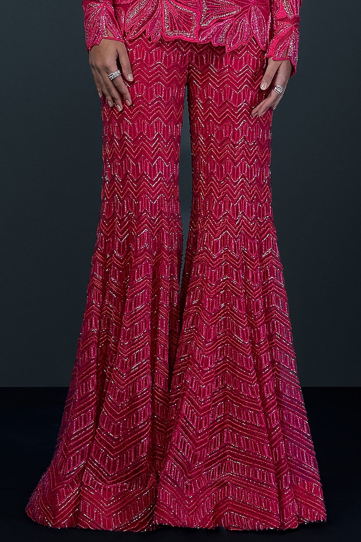 Fuchsia Double Georgette Floral Cutwork Kurta Set by Ritika Mirchandani at Pernia's Pop Up Shop