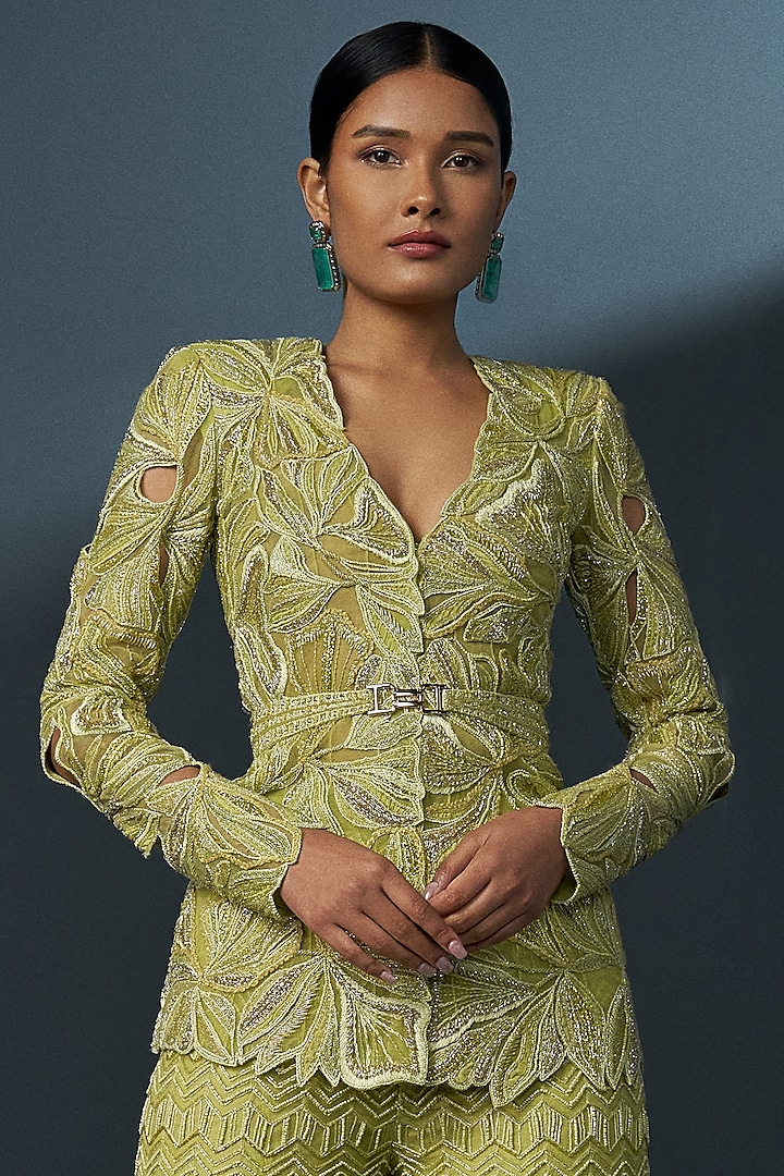 Arctic Lime Double Georgette Floral Cutwork Kurta Set by Ritika Mirchandani at Pernia's Pop Up Shop