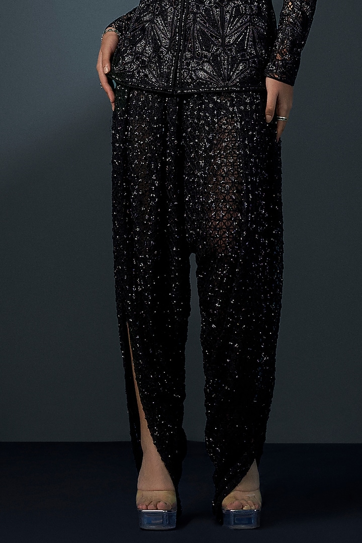 Black Double Georgette Crystal Embellished Kurta Set by Ritika Mirchandani at Pernia's Pop Up Shop