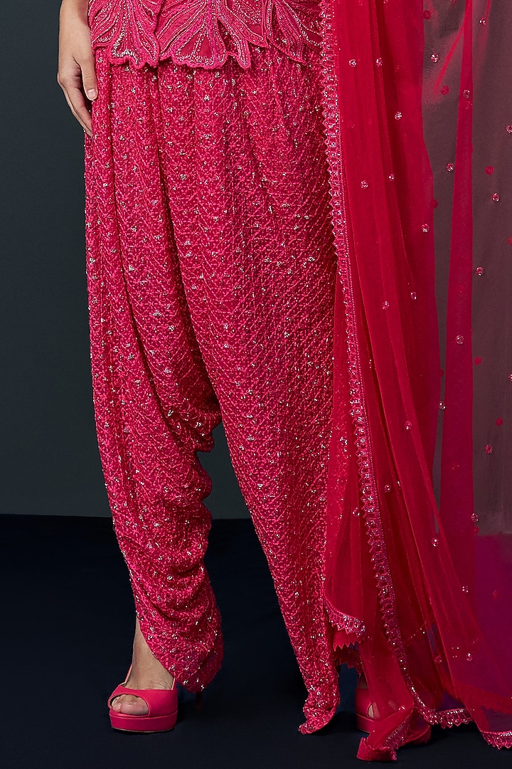 Fuchsia Double Georgette Cutwork Embellished Kurta Set by Ritika Mirchandani at Pernia's Pop Up Shop
