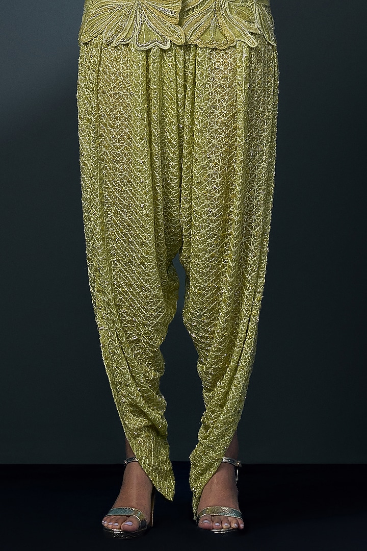 Lime Green Double Georgette Cutwork Embellished Kurta Set by Ritika Mirchandani at Pernia's Pop Up Shop